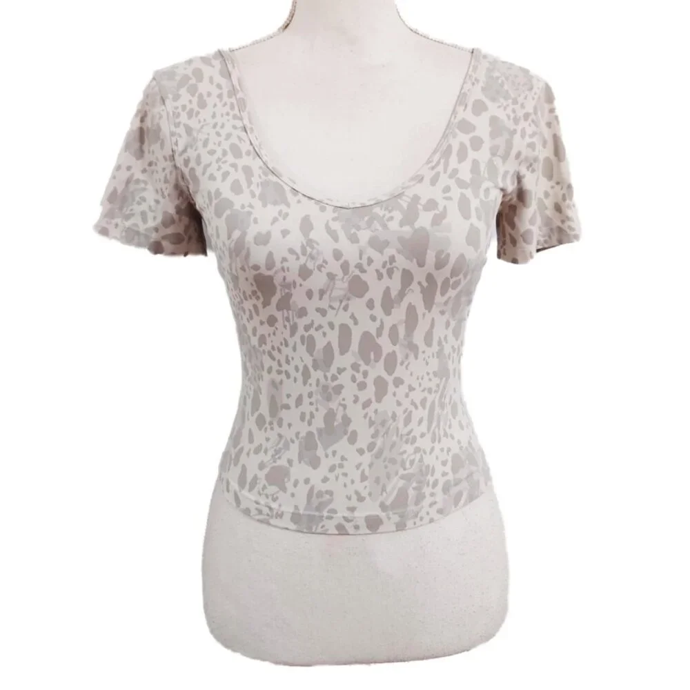 Lululemon Align Cropped T-Shirt Cheetah Camo Antique White Multi